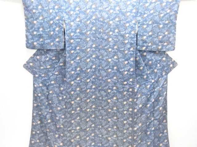 JAPANESE KIMONO / ANTIQUE KIMONO / SILK / MON KINSHA / BISHAMON KIKKO PATTERN